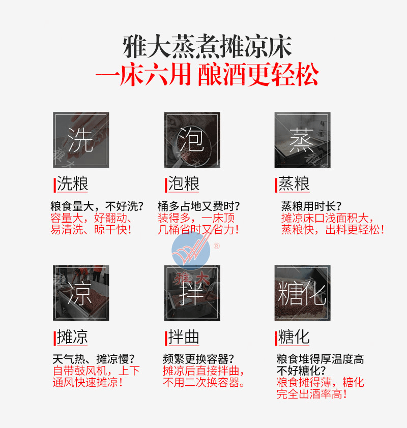 釀酒好幫手，雅大多功能蒸煮攤晾床設(shè)備！ 