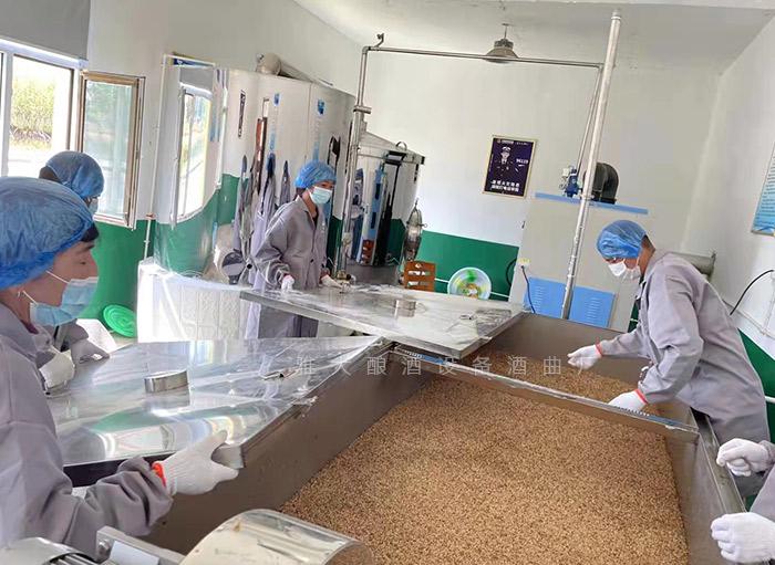 工人忙碌著，正在釀酒